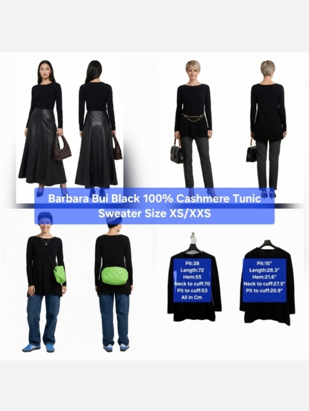 Barbara Bui Black 100% Cashmere Tunic Sweater Size XS/XXS